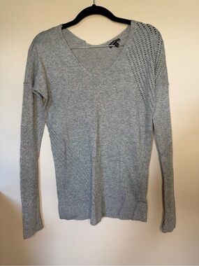 Express Gray V-Neck Open Knit Sweater